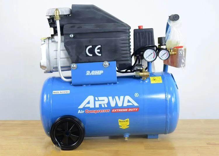 A blue air compressor on a table

Description automatically generated