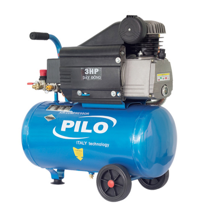 A close-up of a blue air compressor Description automatically generated