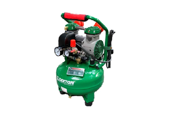 A green and red air compressor

Description automatically generated