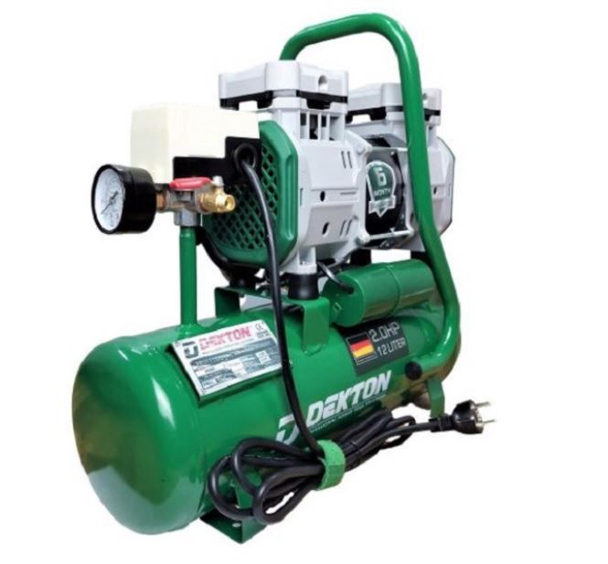 A green and white air compressor

Description automatically generated