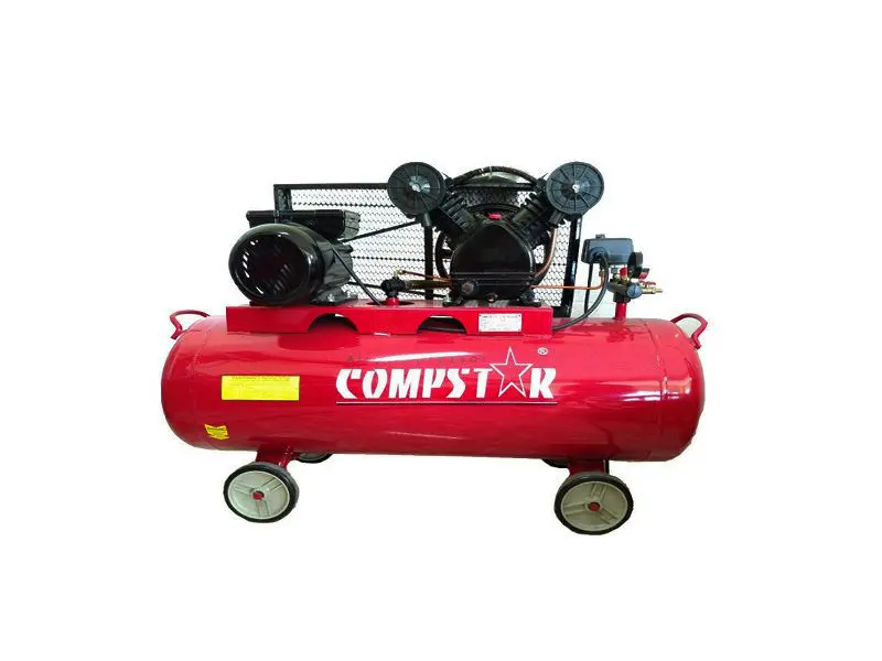 A red and black air compressor

Description automatically generated